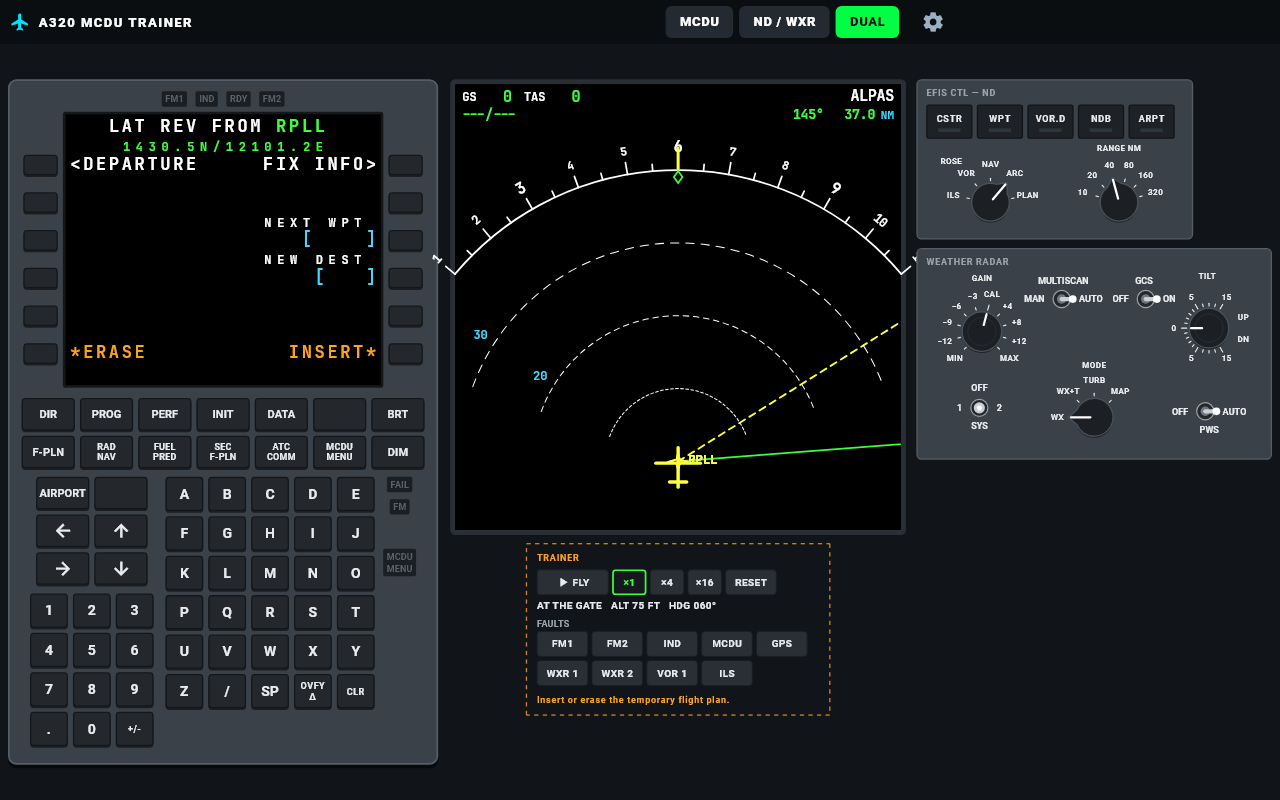 LAT REV: the new waypoint shows as a yellow temporary flight plan